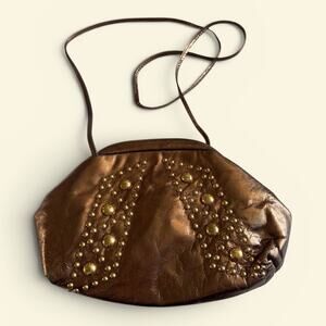Y & S Metallic Bronze Leather Crossbody Purse